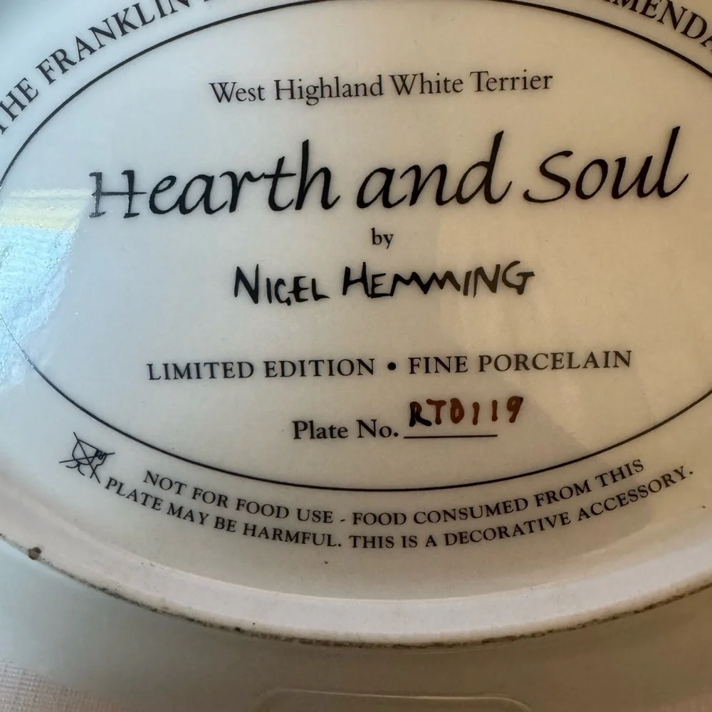 The Franklin Mint Plate “Hearth And Soul” by Nigel Hemming Limited Edition EUC